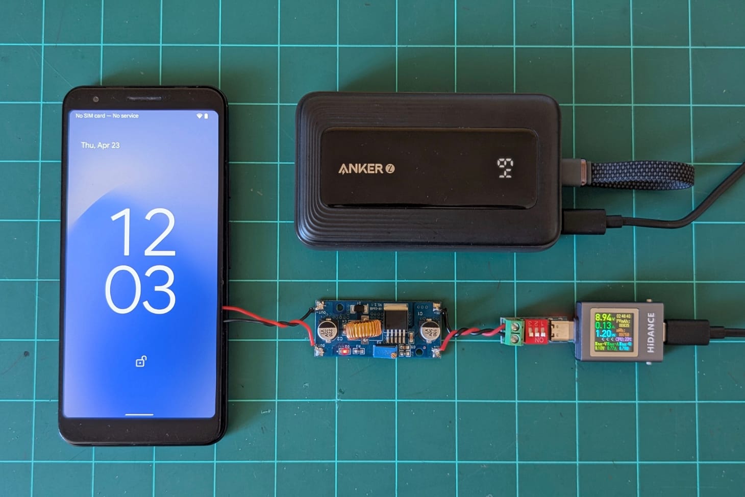 Phone powered from buck converter and power bank