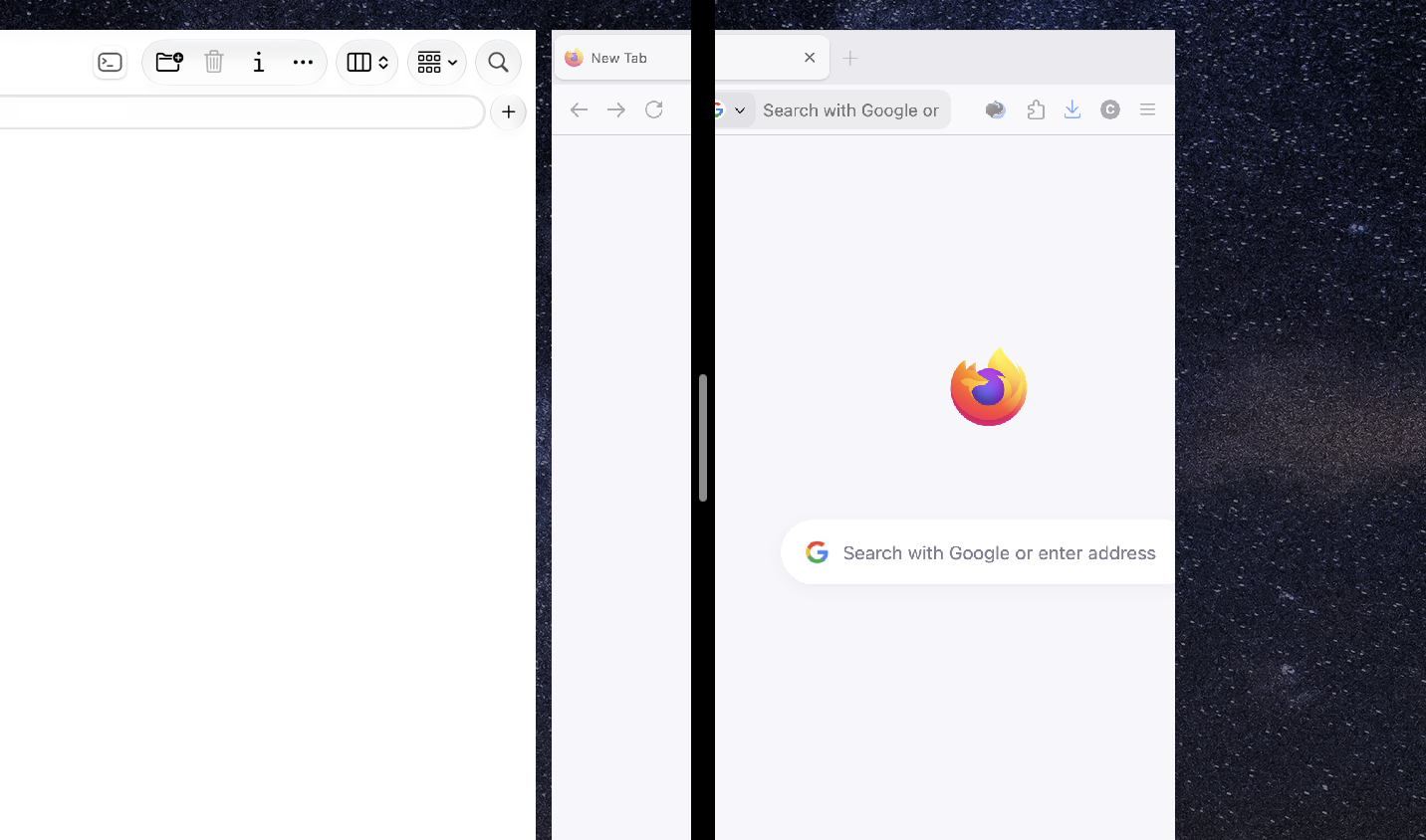 The window divider in split view appearing in the wrong place.