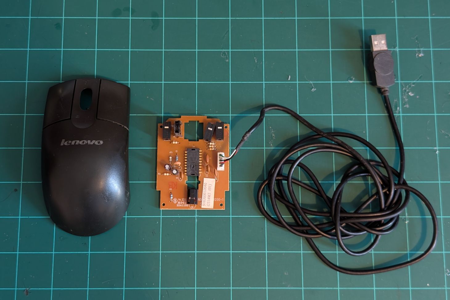 A disassembled mouse.